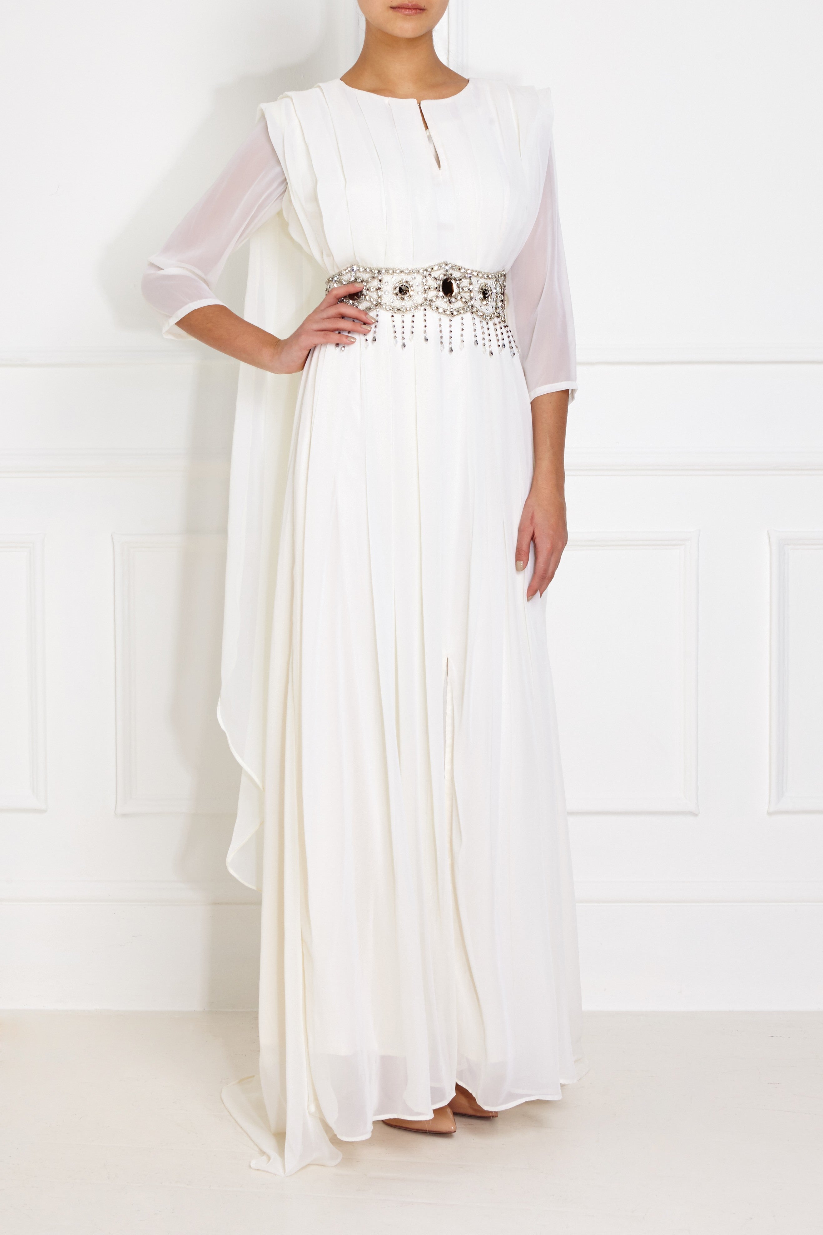 Silver Embellished White Gown