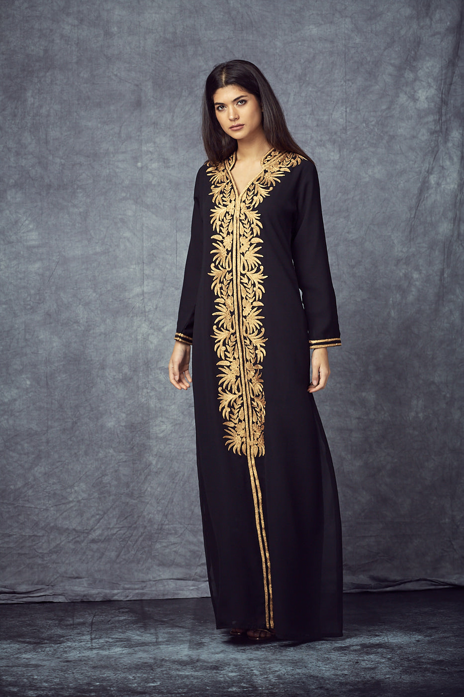 Gold Embroidered Black Gown 