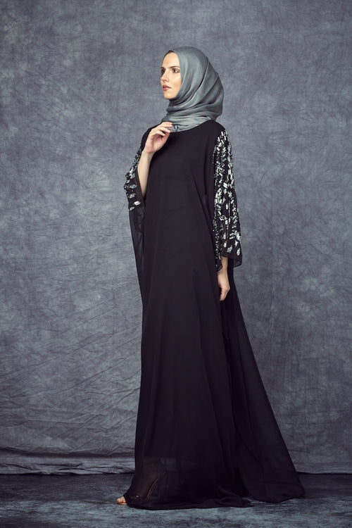 Silver Embellished Black Gown