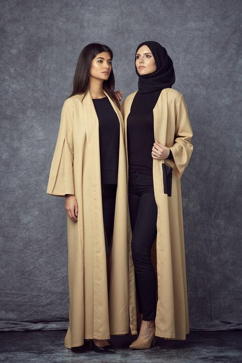 Pleated Sleeves Beige Kimono
