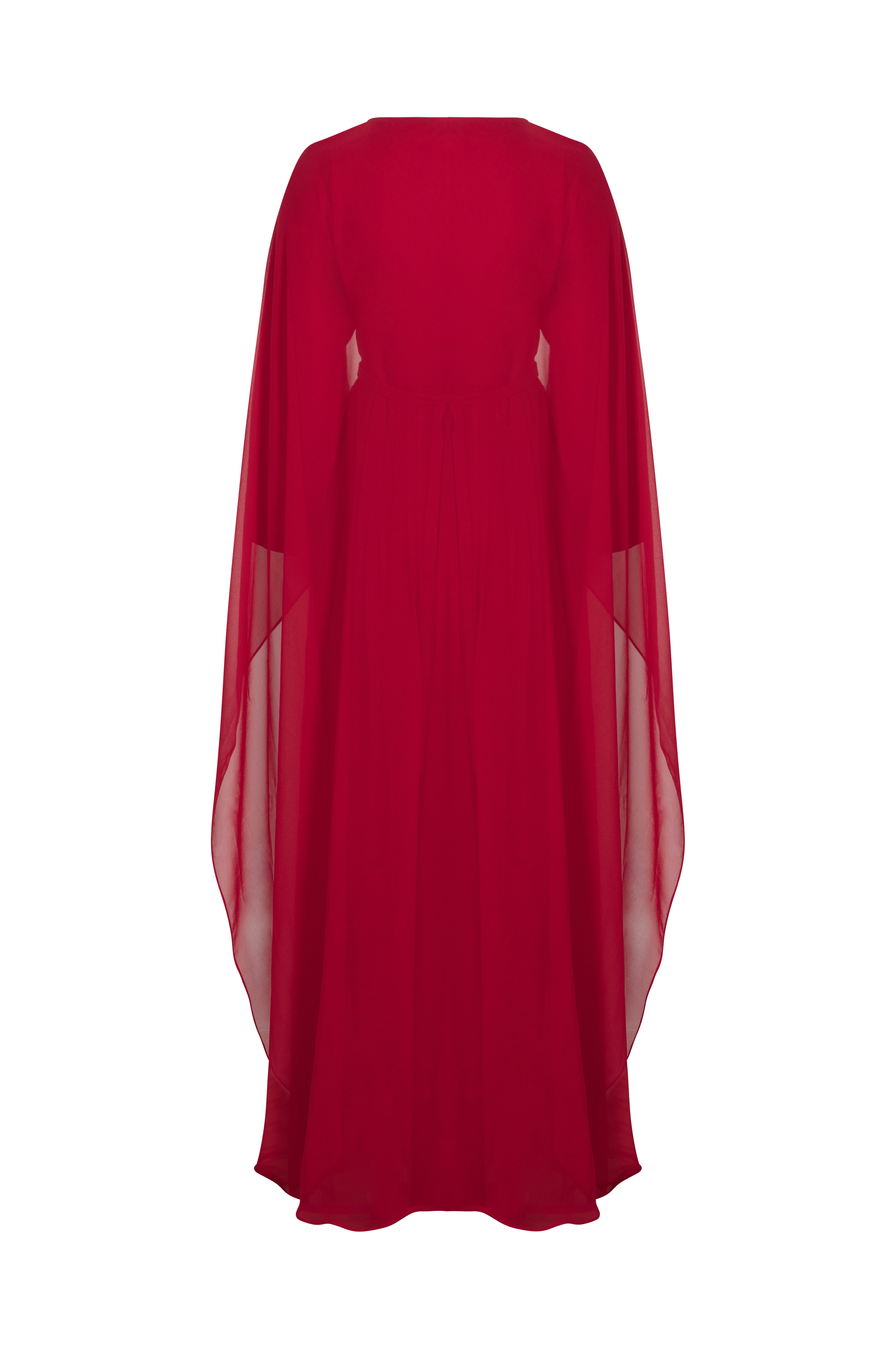 Red Draped-Cape Gown