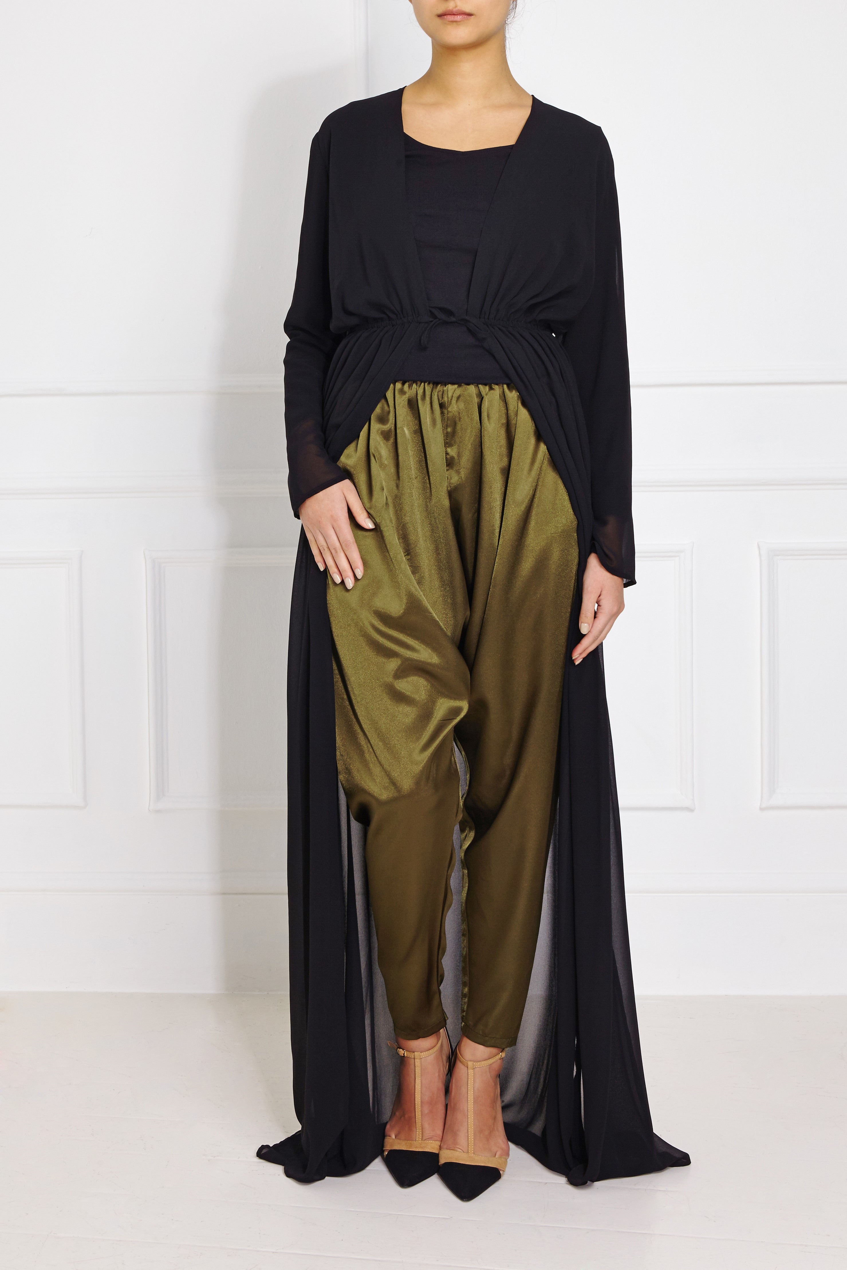 Pleated Satin Tapered Pants