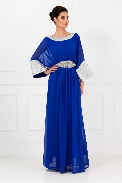 Royal Blue Bell Sleeves Gown