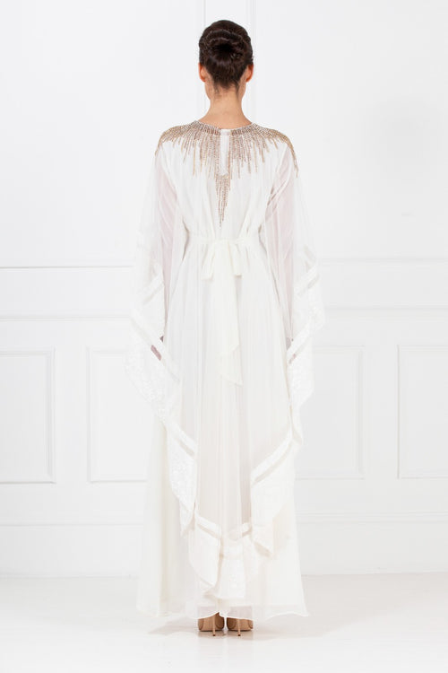 White Embellished Net Cape Gown
